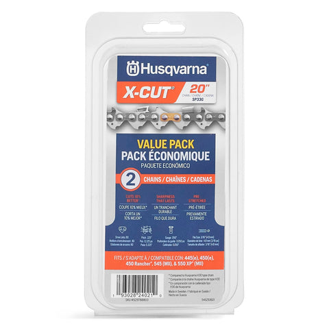 Husqvarna X-Cut SP33G 20 inch chain two-pack designed for efficient, precise cuts.