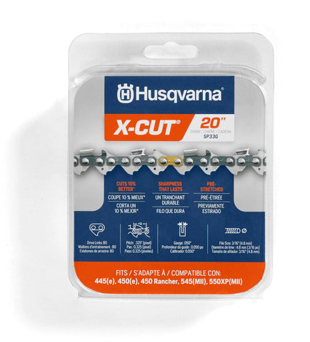 Husqvarna X-Cut SP33G 20inch chain for precise cuts and smooth operation.