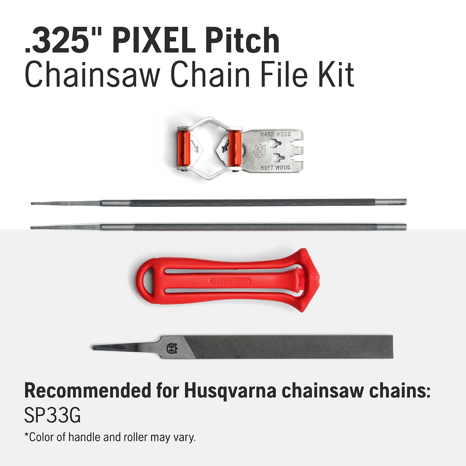 Husqvarna X-Cut SP33G roller guide shows sharpening precision.