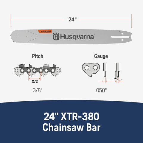 Husqvarna X-Tough 24in RSN bar side view showing reinforced rail.
