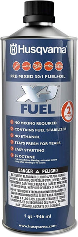 Husqvarna XP ethanol-free 95 octane fuel label for clean operation and stable storage.