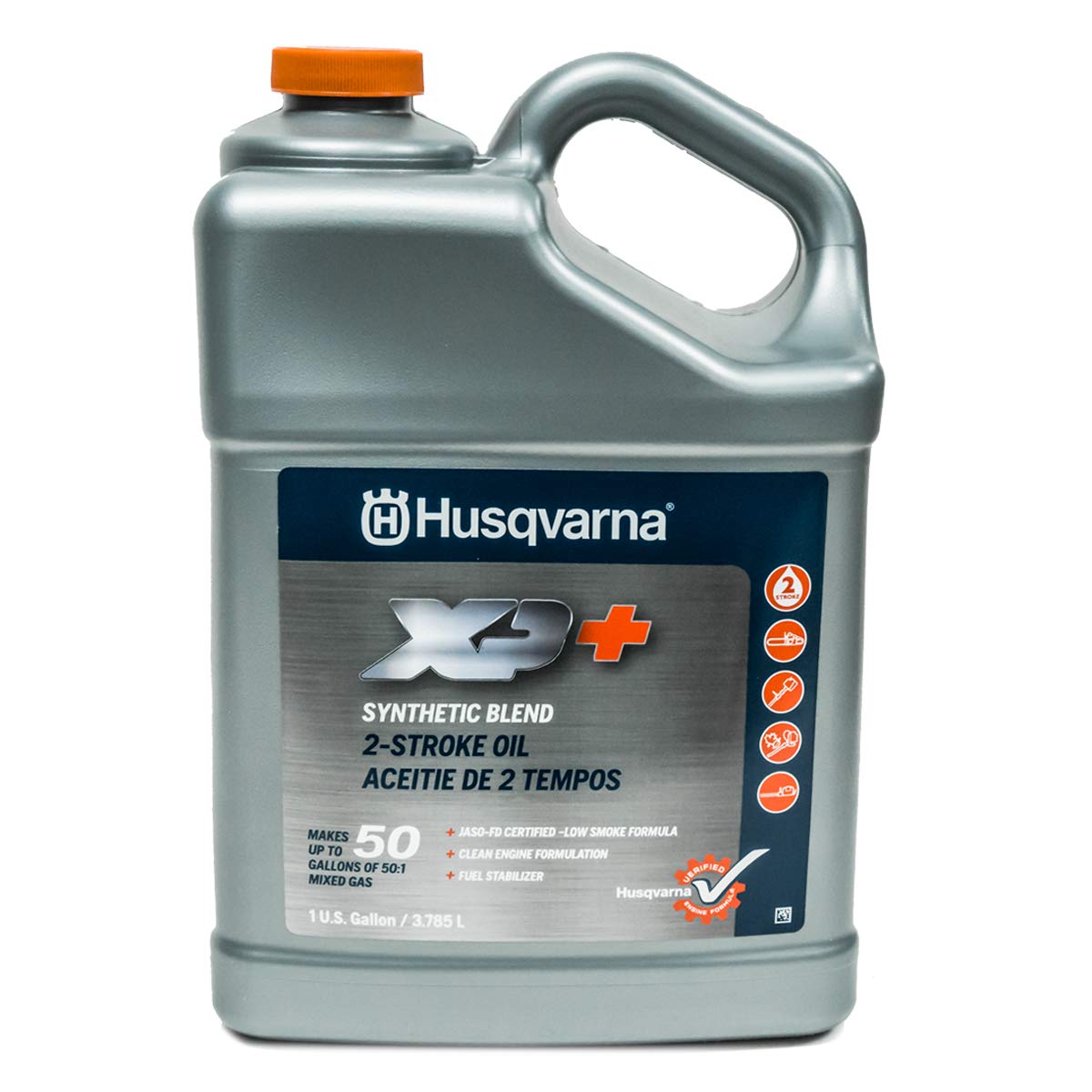 Husqvarna XP+ 2-stroke oil bottle pour for easy 50:1 mixing and clean lubrication