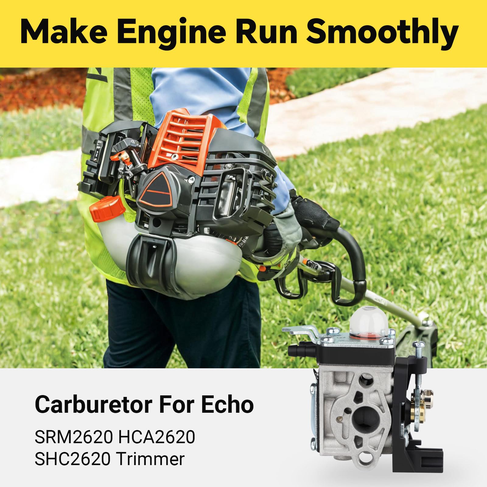 HUSWELL SRM 2620 carburetor close-up highlighting precise jet work for steady performance