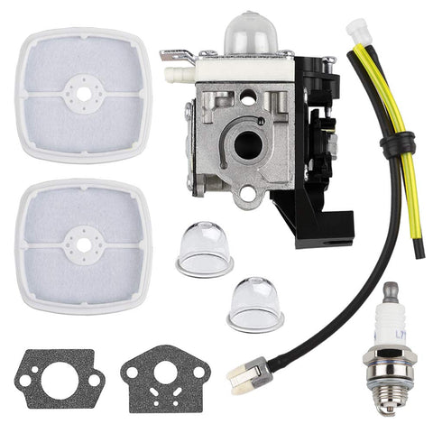 Huswell SRM225 carburetor kit components laid out for easy maintenance.