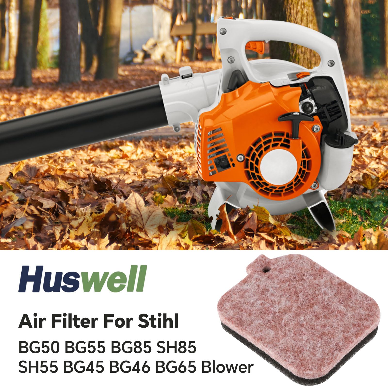 HUSWELL air filter kit for Stihl BG55, improves airflow and dirt resistance.