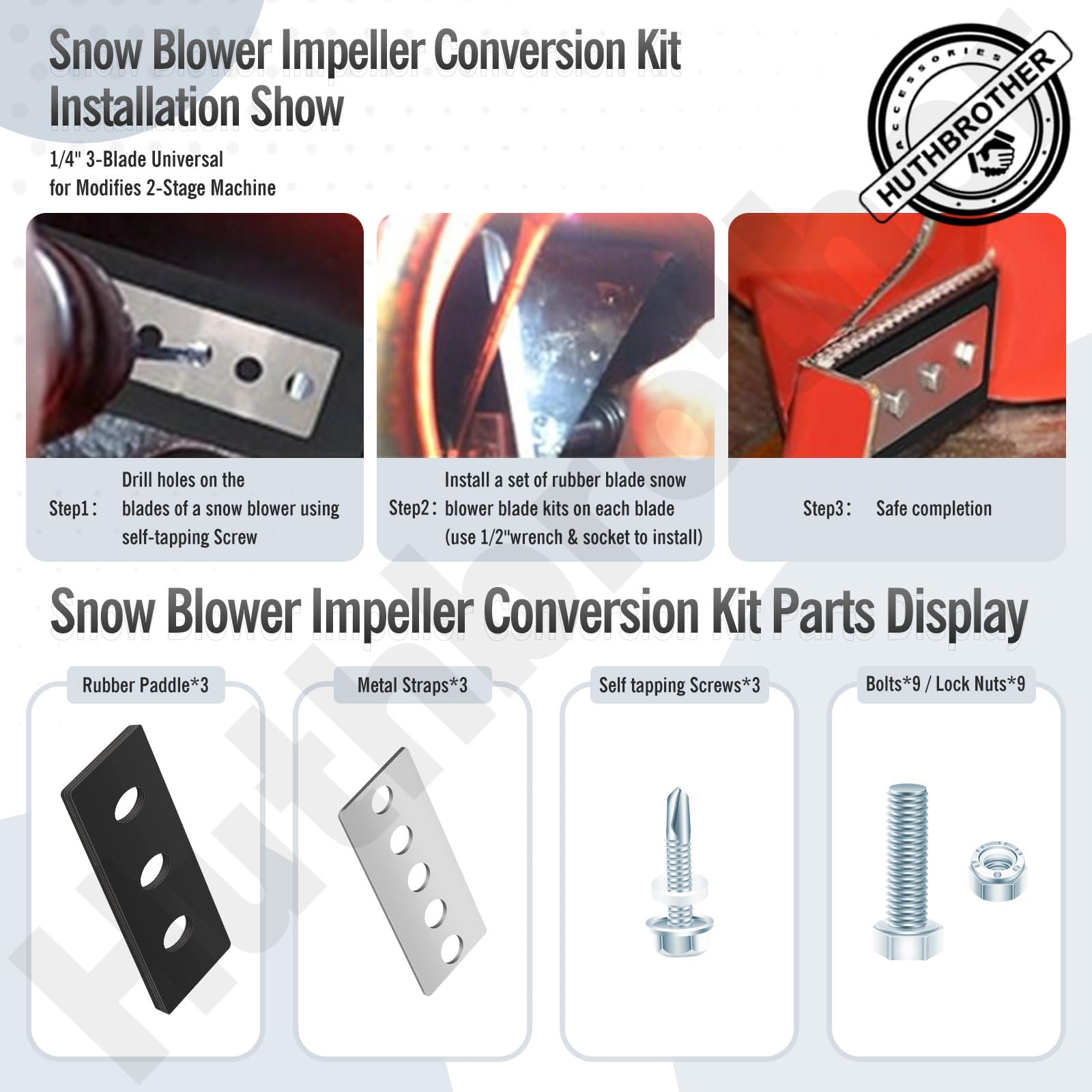 Huthbrother kit components laid out for two-stage blower modification