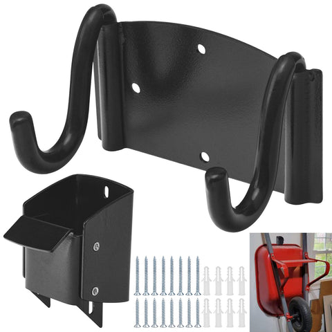 Huthbrother wheelbarrow bracket side view for space-saving garage storage.