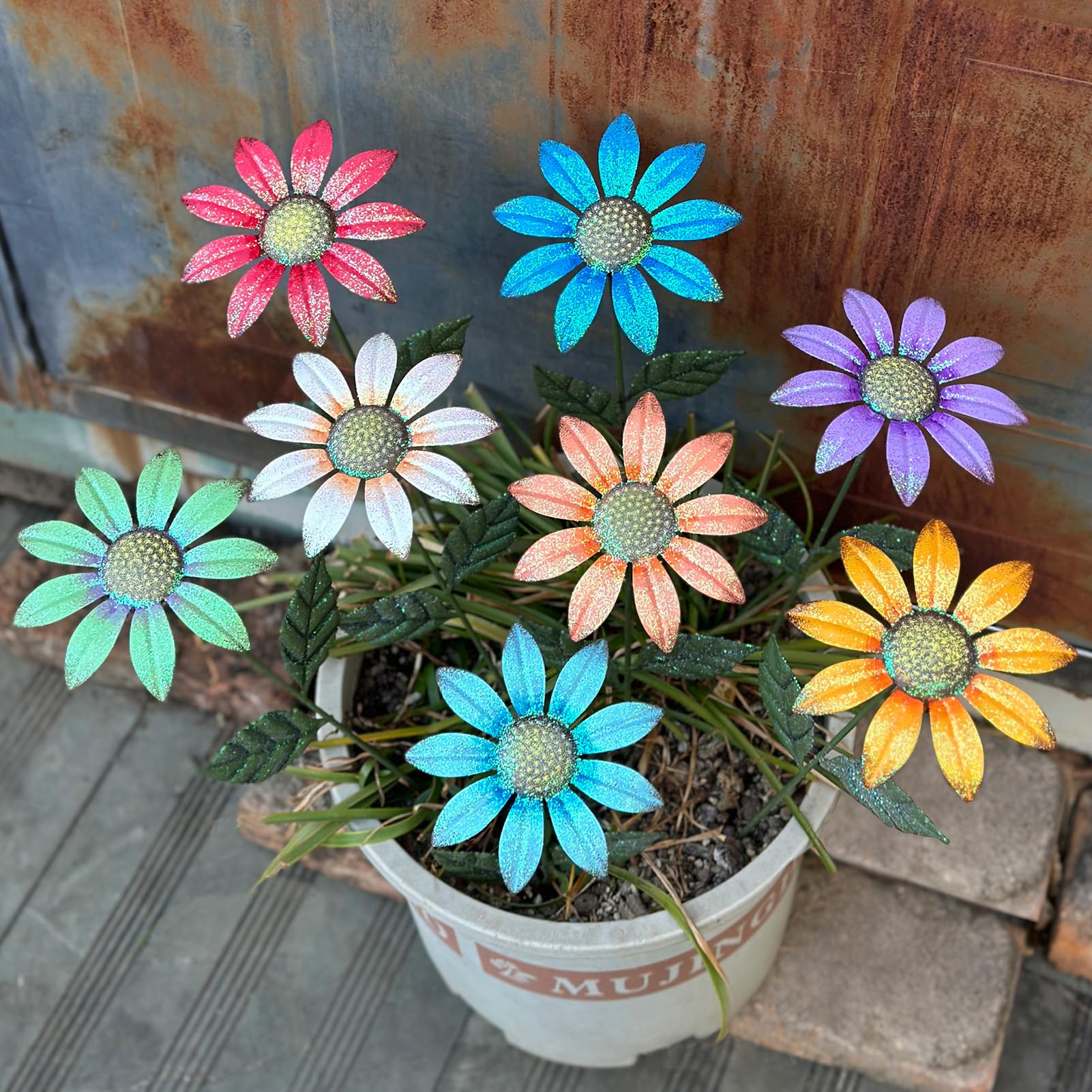 HUTHDAK metal flowers outdoor stakes 8-pack for durable garden display and curb appeal.