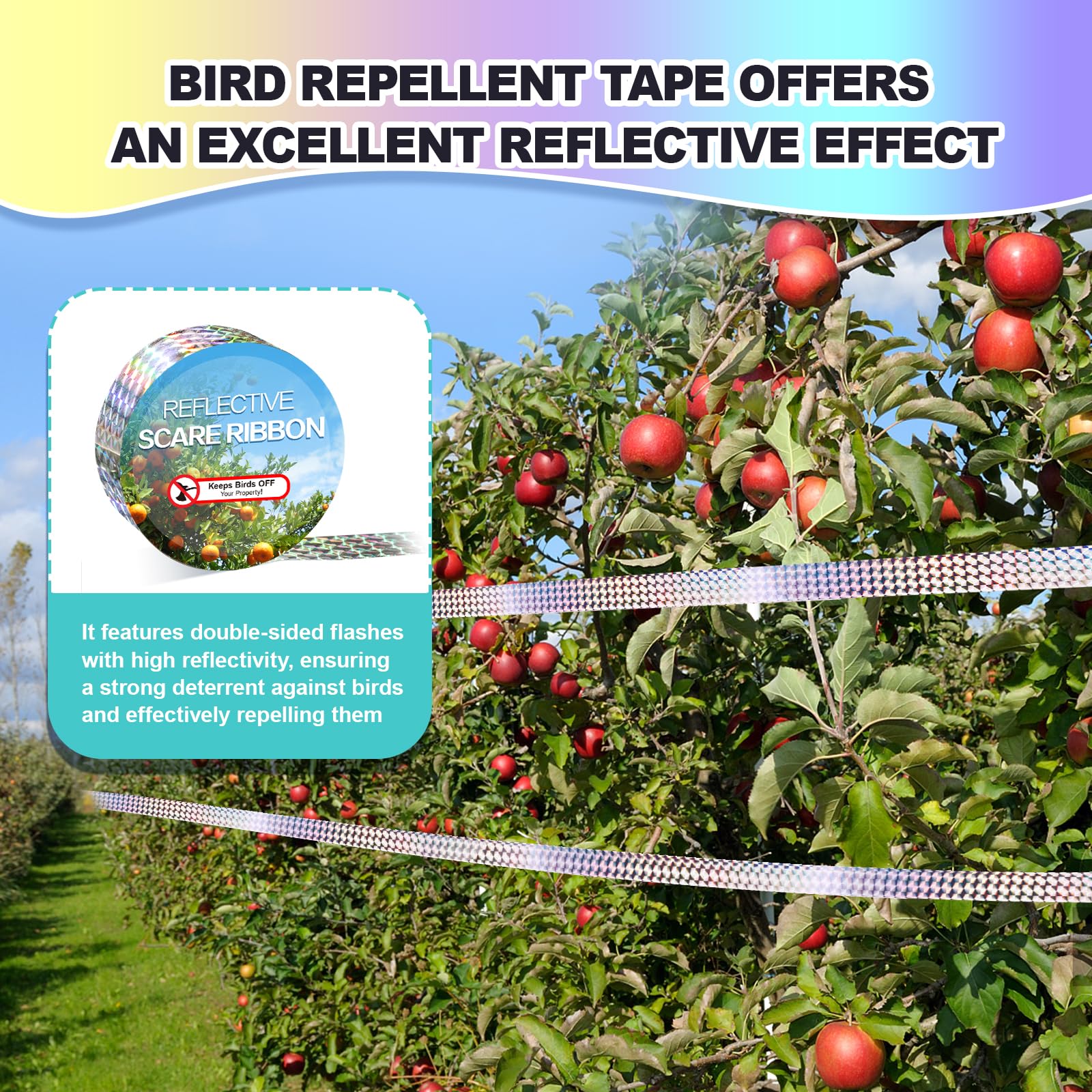 Hutisyoe Reflective Tape SunlightFlash deters birds with bright reflections.