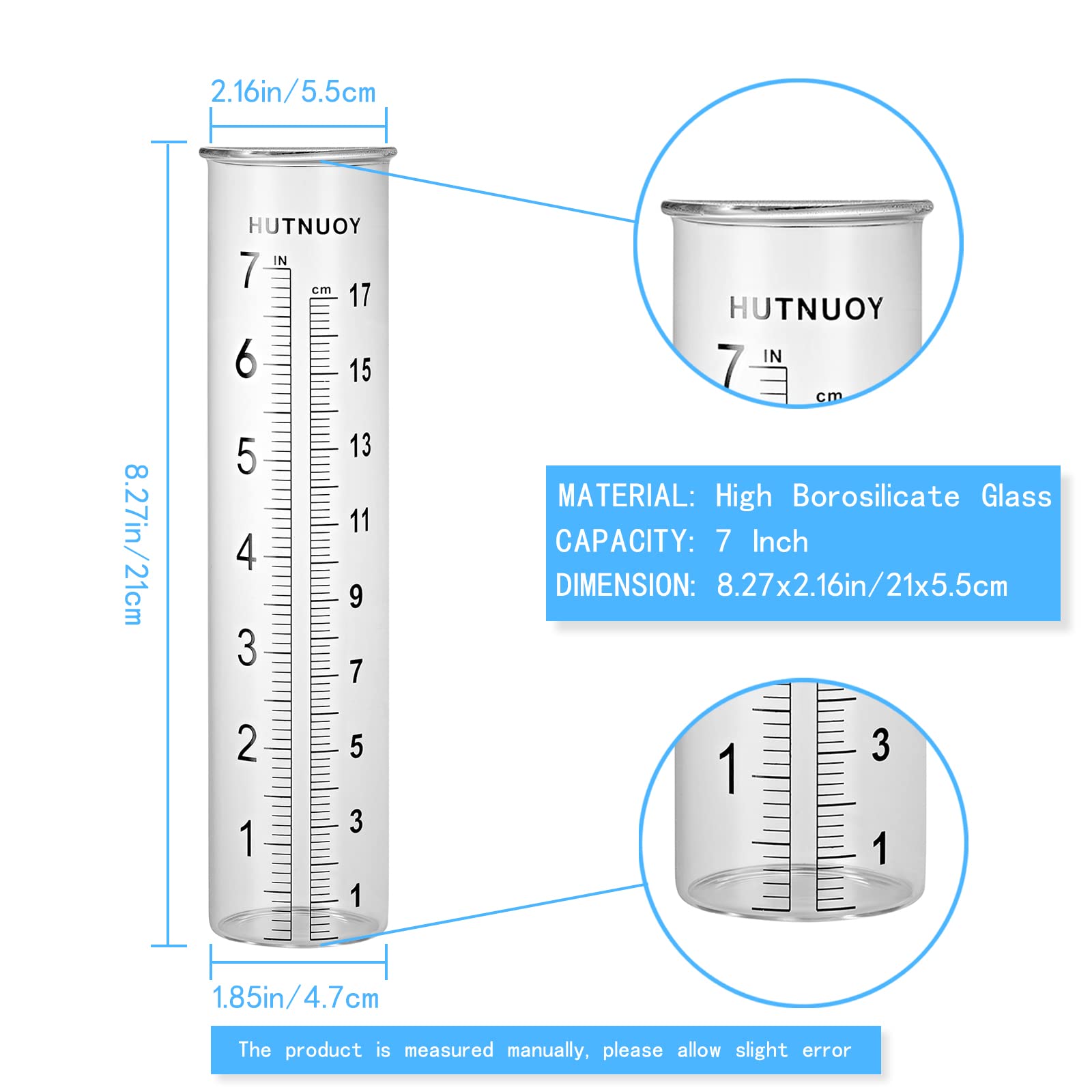 HUTNUOY 7-inch capacity rain gauge for yard tracking.