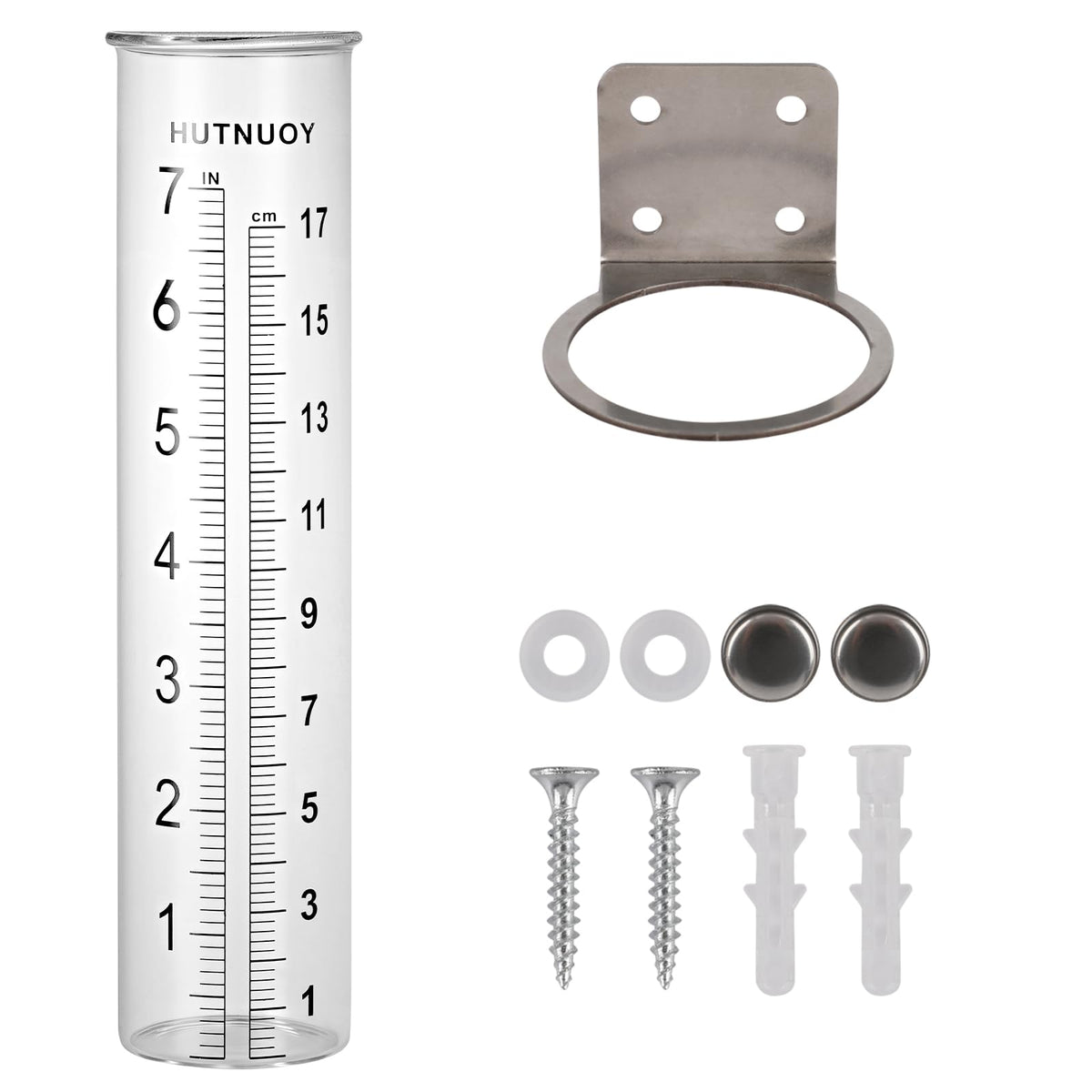 HUTNUOY fence-mount rain gauge bracket for easy outdoor readings.