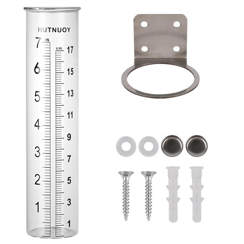 HUTNUOY fence-mount rain gauge bracket for easy outdoor readings.