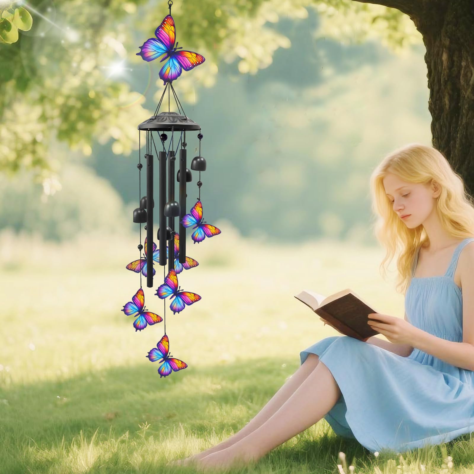 HUVNSOCH butterfly wind chime black cord ready for outdoors