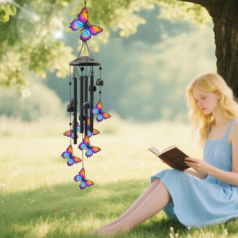 HUVNSOCH butterfly wind chime black cord ready for outdoors