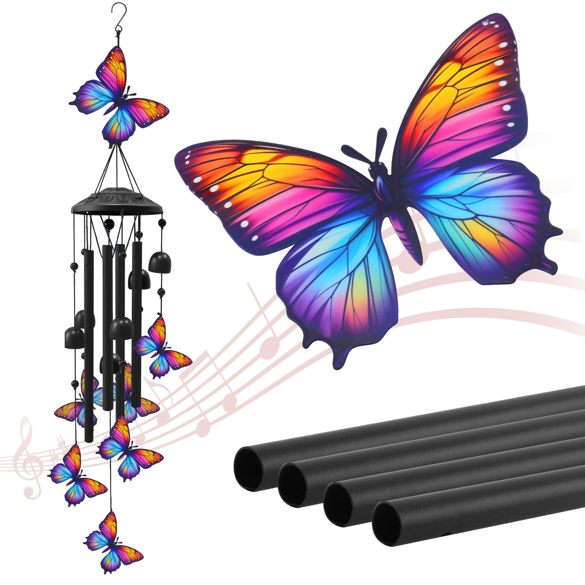 HUVNSOCH butterfly wind chime main butterfly with graceful movement and soft outdoor tones