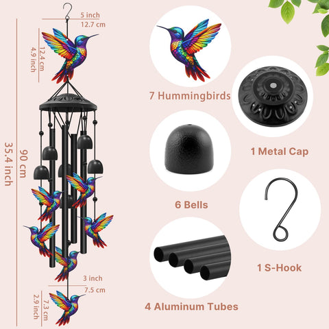 HUVNSOCH hummingbird wind chimes tuned aluminum tubes deliver clear melodies