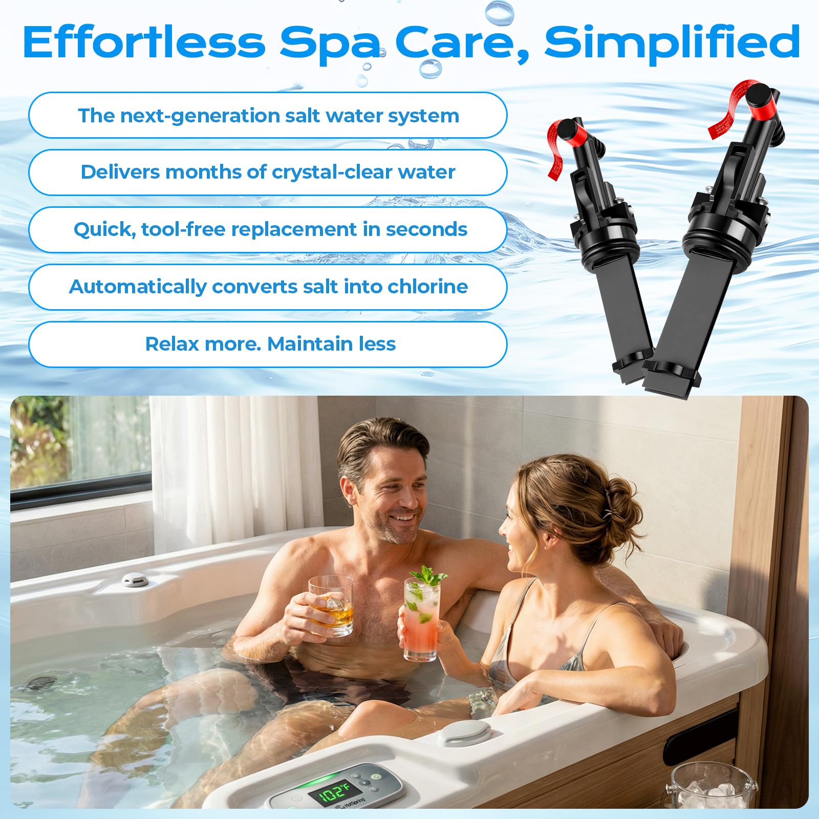 HUVOQ salt system 3-pack maintaining spa water clarity