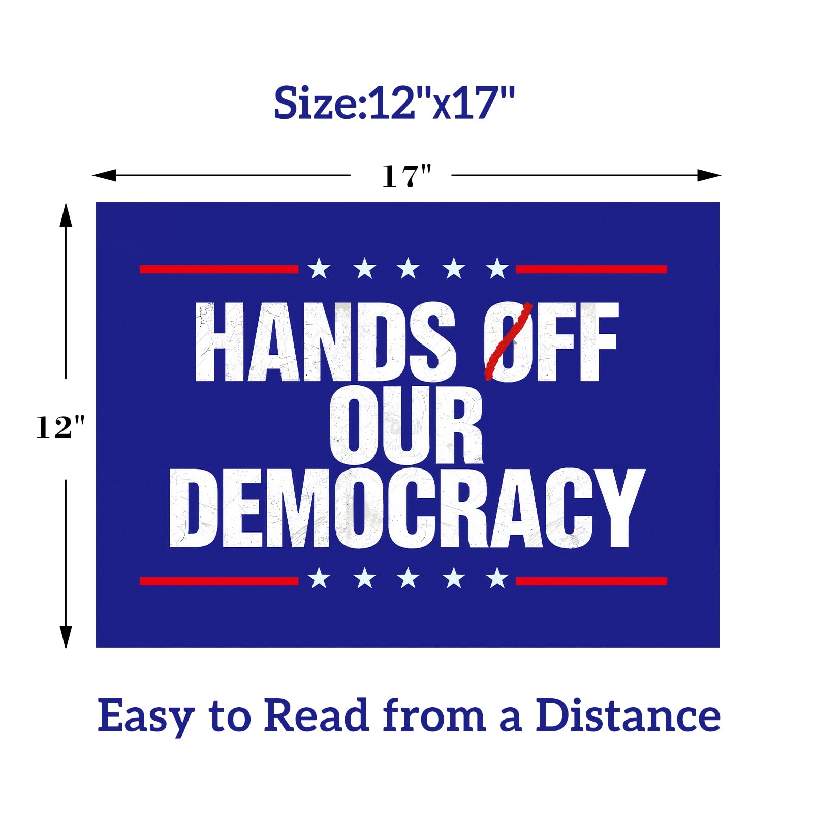 HUYTDK Hands Off Our Democracy yard sign, double-sided, ensures readability from both sides.