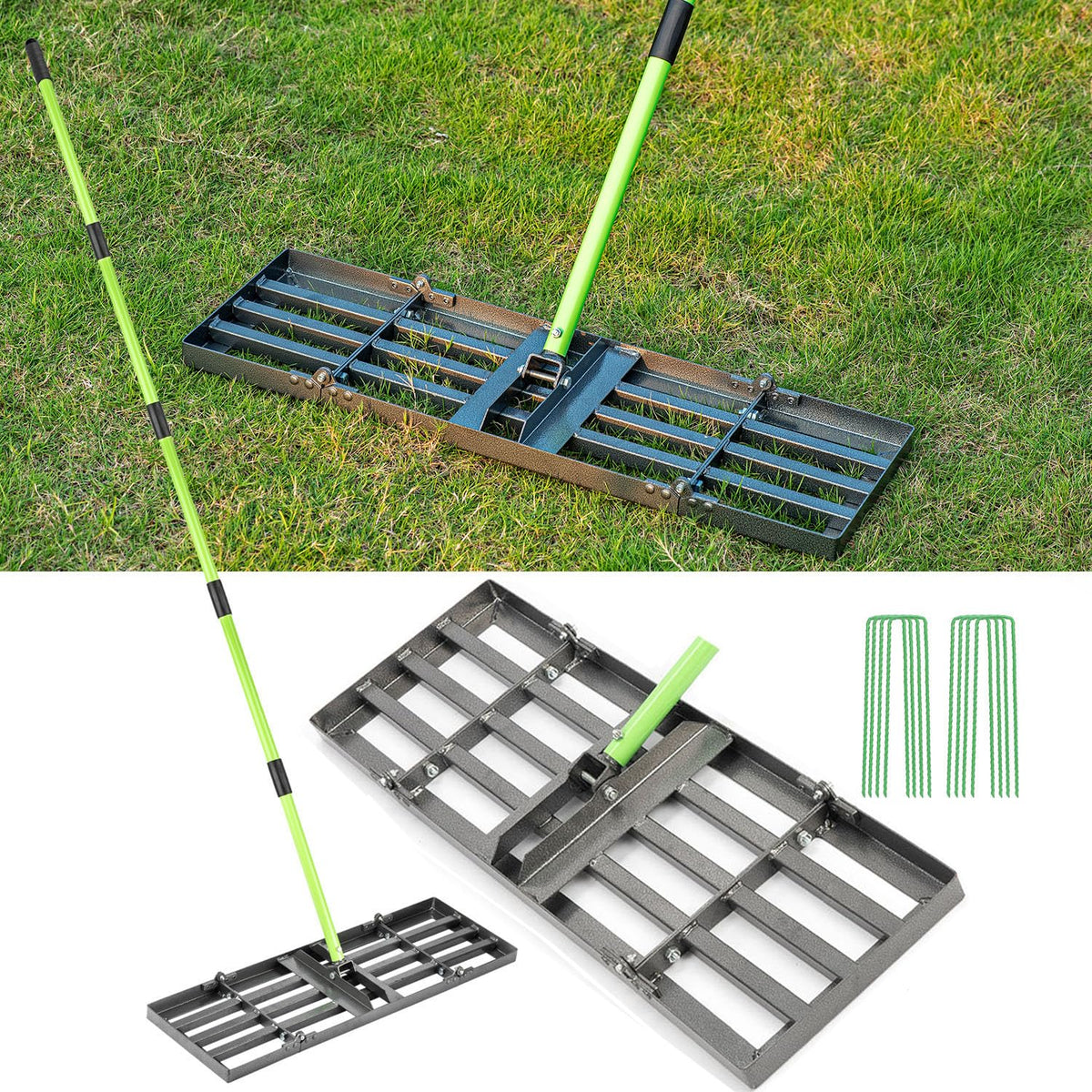 HUZSV lawn leveling rake with 30x10 ground plate for even soil.