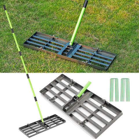 HUZSV lawn leveling rake with 30x10 ground plate for even soil.