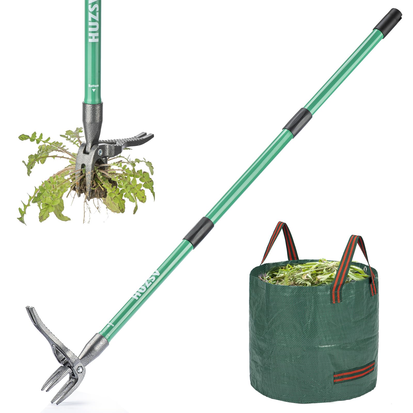 HUZSV weed puller with long handle enables standing weeding for easier lawn maintenance