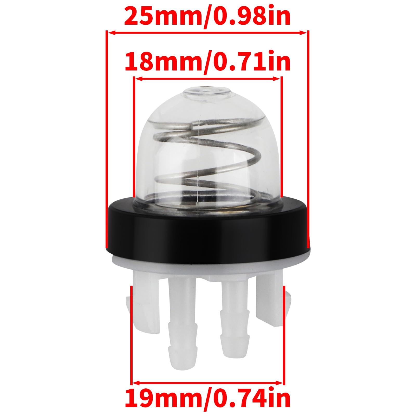 Dimension chart for HUZTL primer bulb with compatibility notes