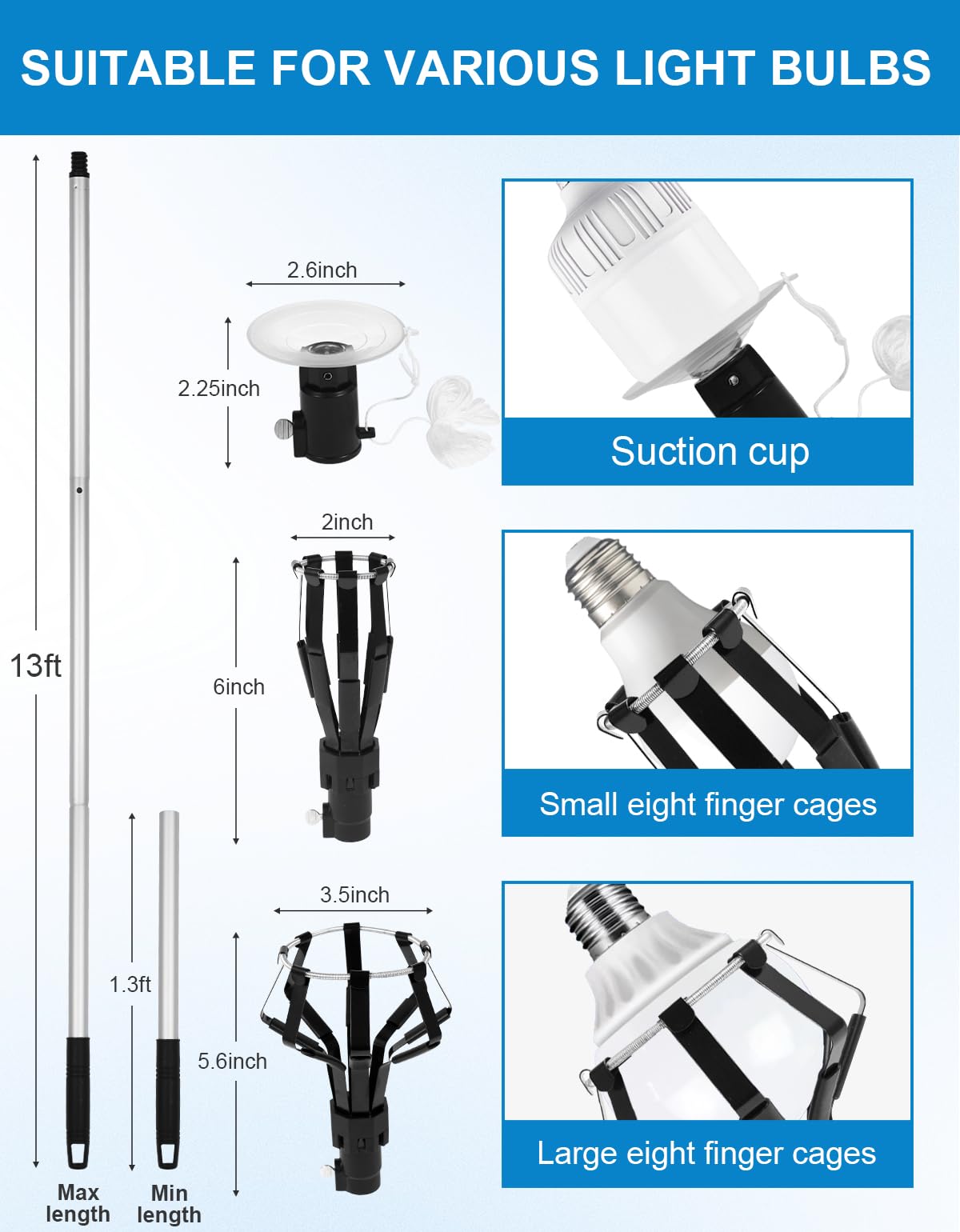 hveryppy light bulb changer 8 finger cages securely grip bulbs