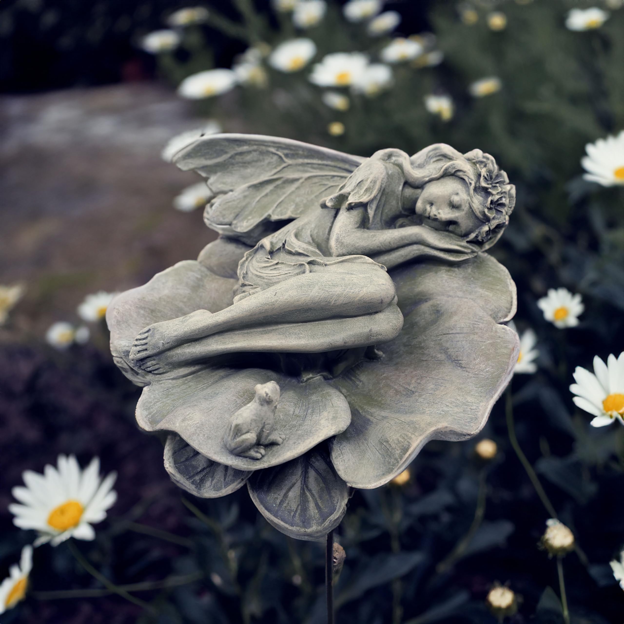 hvfun Garden Fairy Statue sleeping angel on lotus leaf for serene outdoor decor.