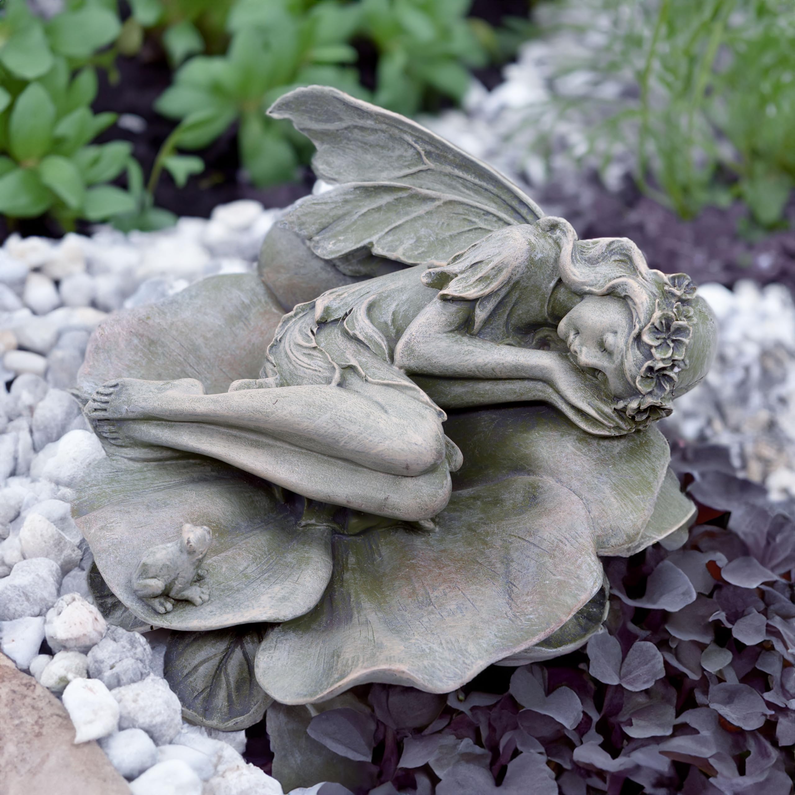 hvfun Garden ornament: angel on lawn creates a peaceful focal point.
