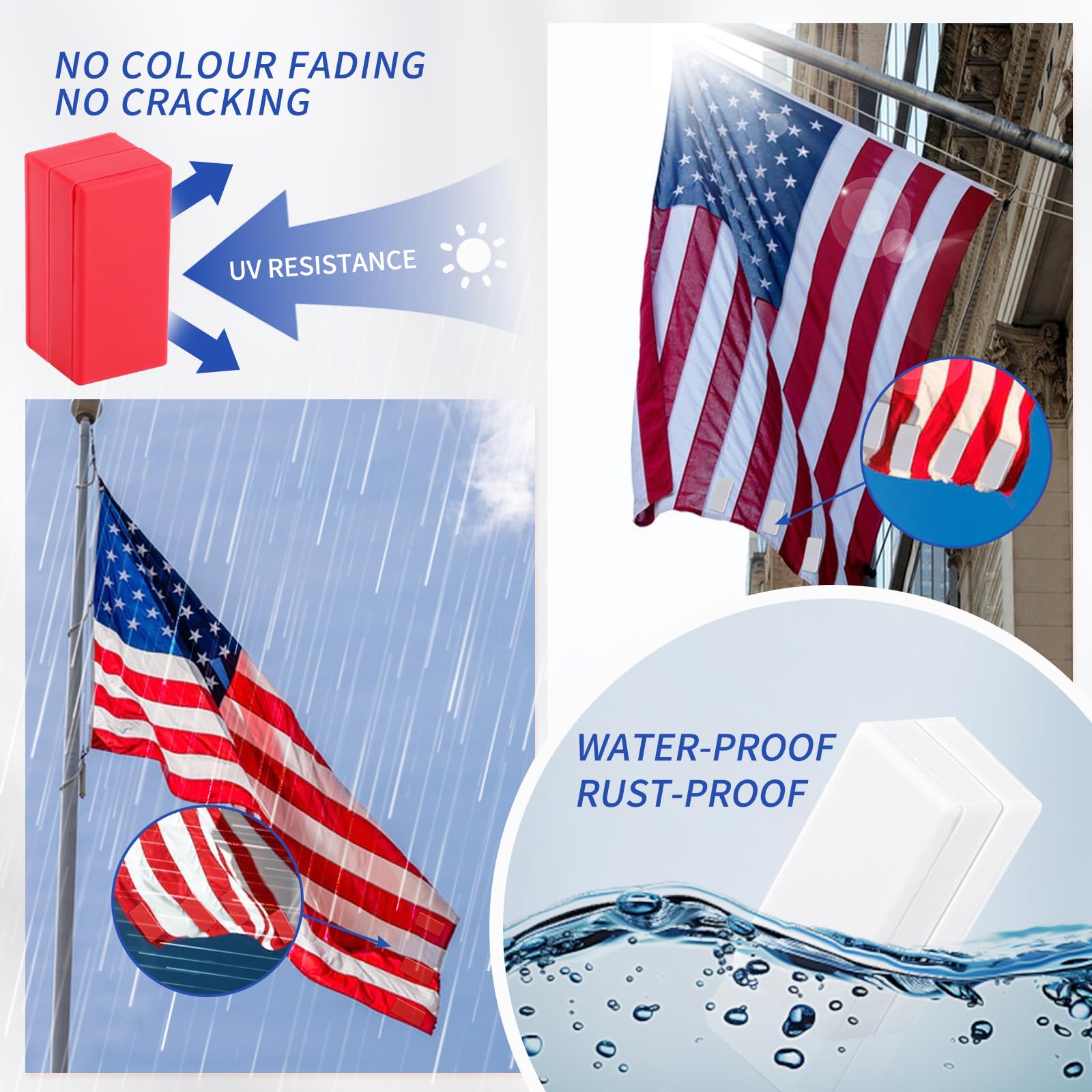 HVJ bottom-hem weights help prevent wrap-around and keep flags aligned.