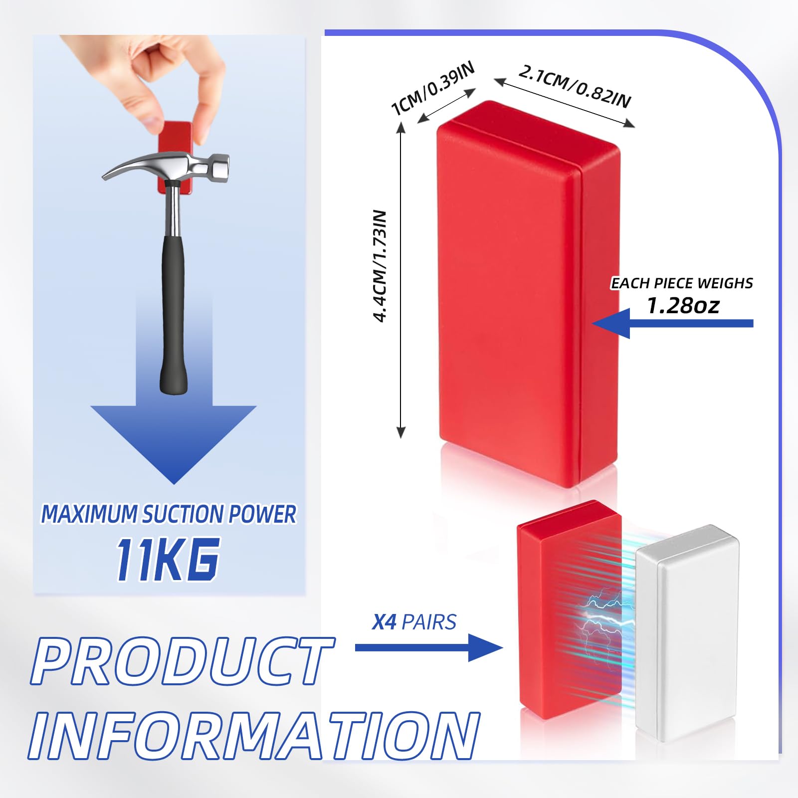 HVJ red and white flag weights in closeup show sturdy magnets and durable zinc alloy.