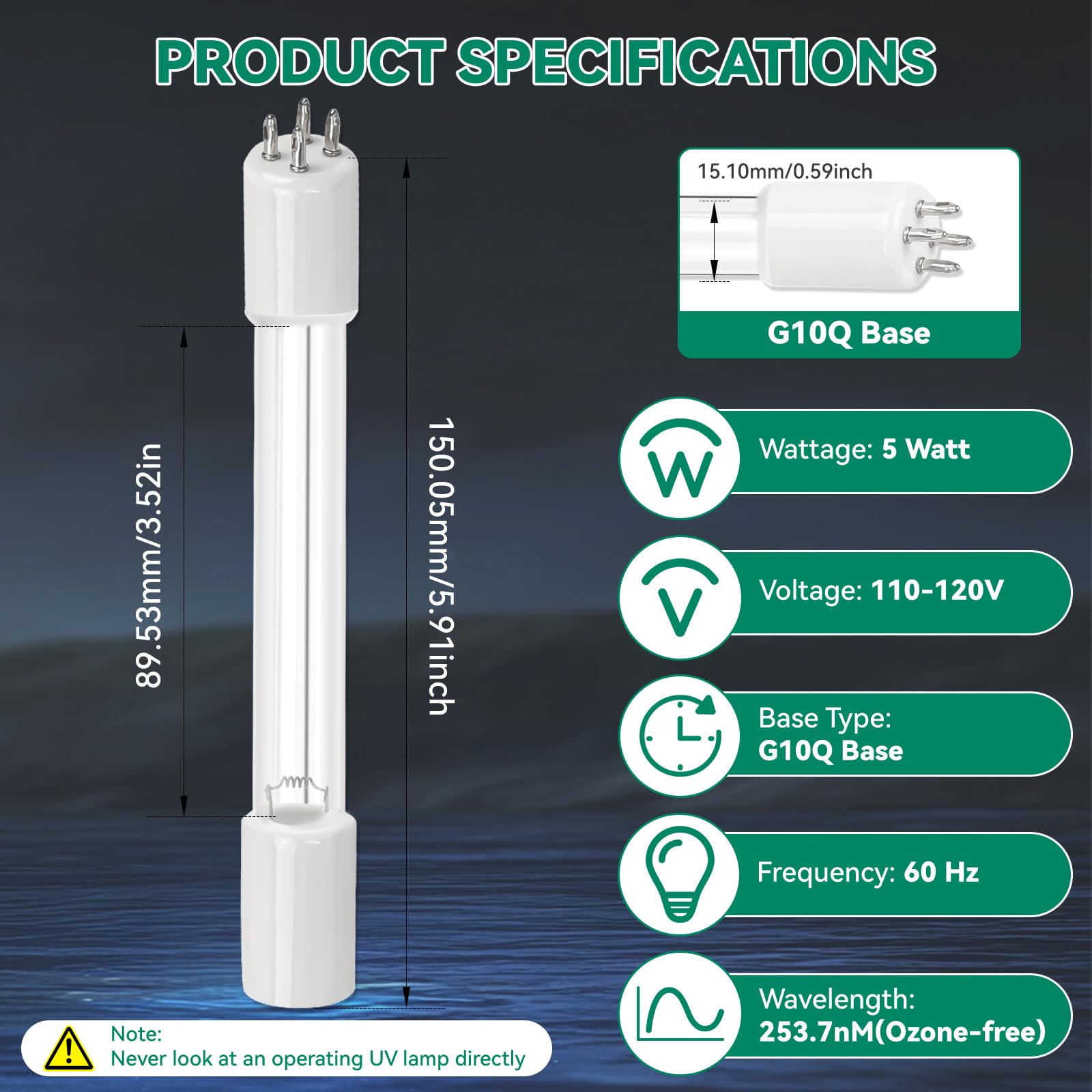 HWEIUA UV bulb rated for up to 8000 hours supports long-term use.