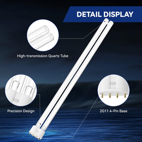 HWEIUA UV bulb compatible with Jebao PU-55/CW-55 systems for versatile use.