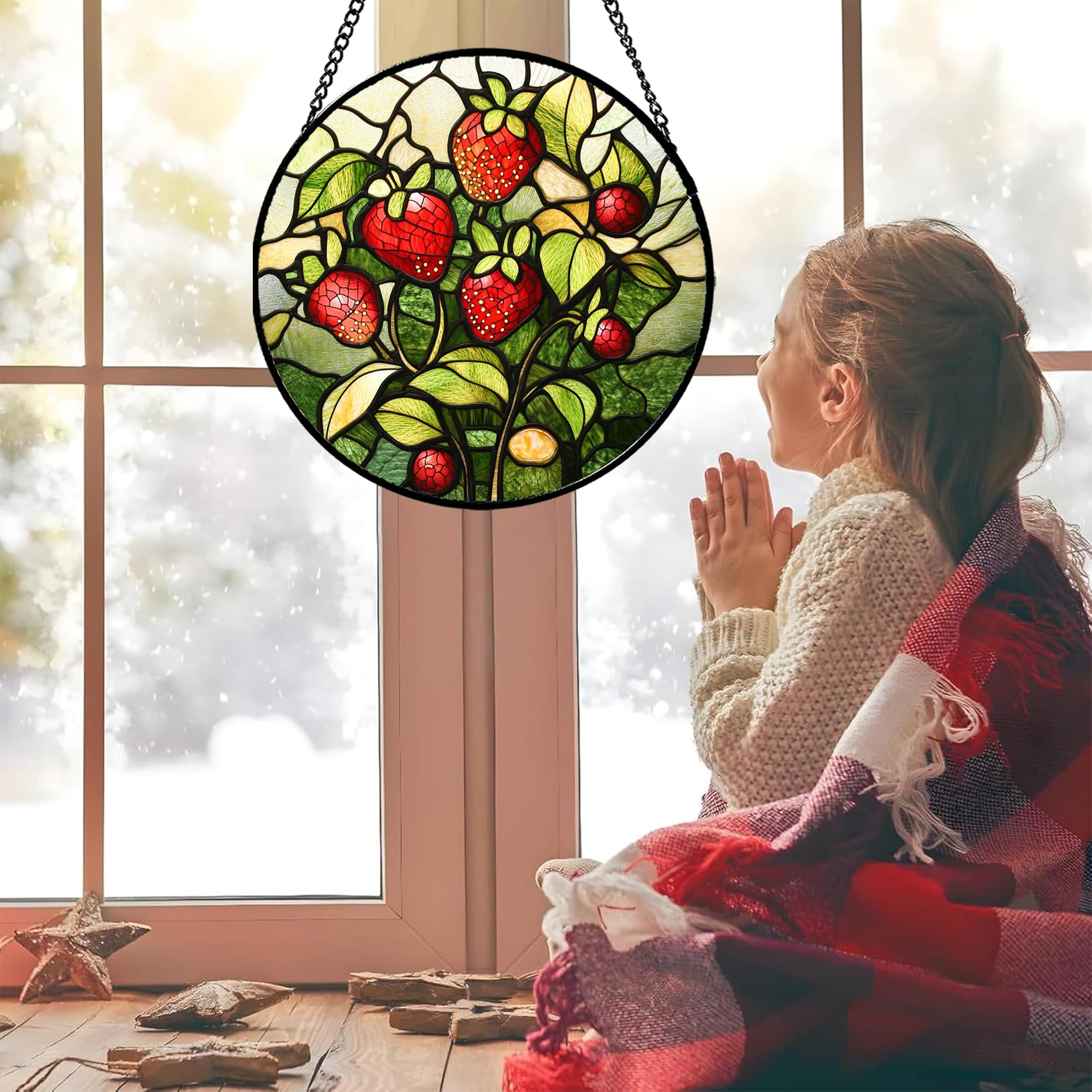 HWRHTR stained glass suncatcher vibrant hues brighten kitchen or living room.