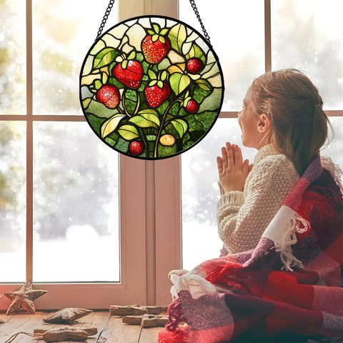 HWRHTR stained glass suncatcher vibrant hues brighten kitchen or living room.