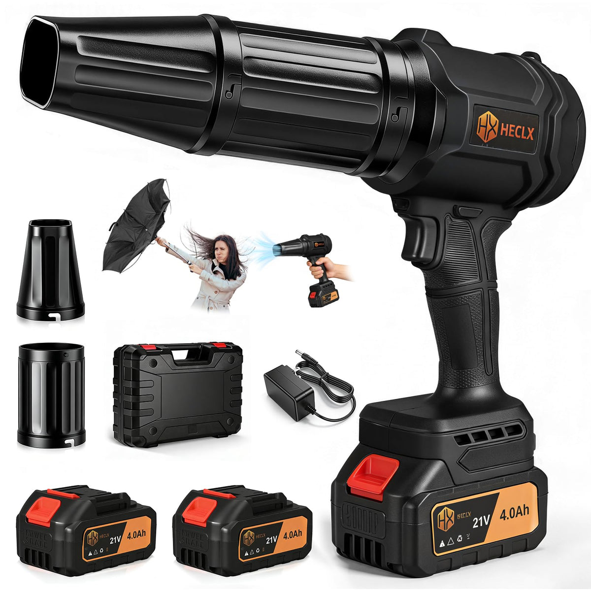 HX HECLX leaf blower extended nozzle reaching tight spots for thorough cleanup