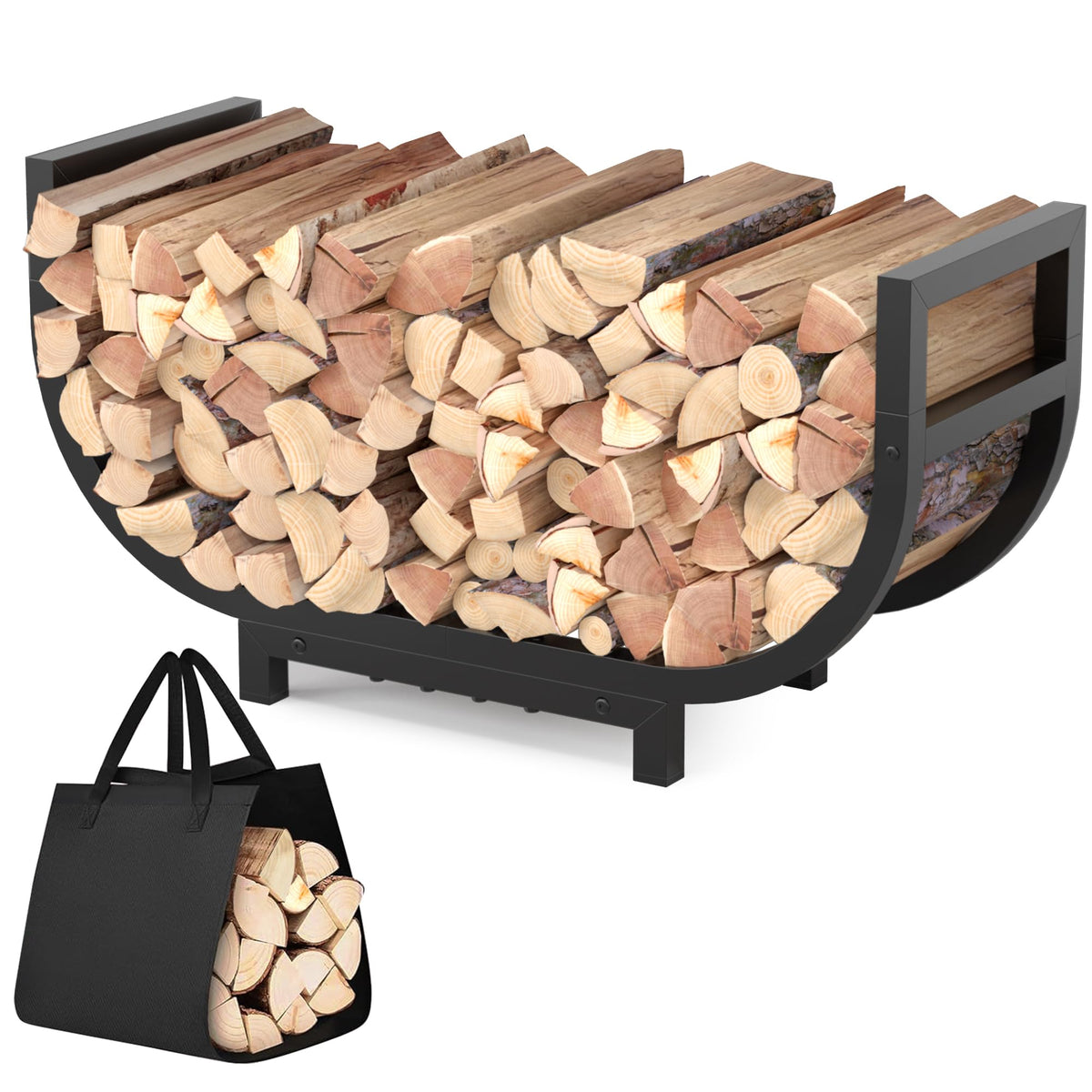 HXJLJY 30-inch firewood rack with open design keeps logs neatly organized and dry for quick fires.
