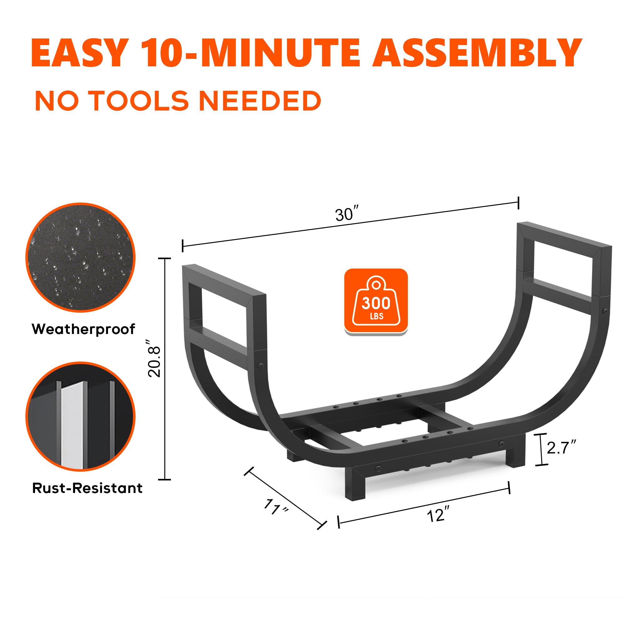 HXJLJY 30-inch rack suitable for indoor and outdoor spaces like patios and fireplaces.