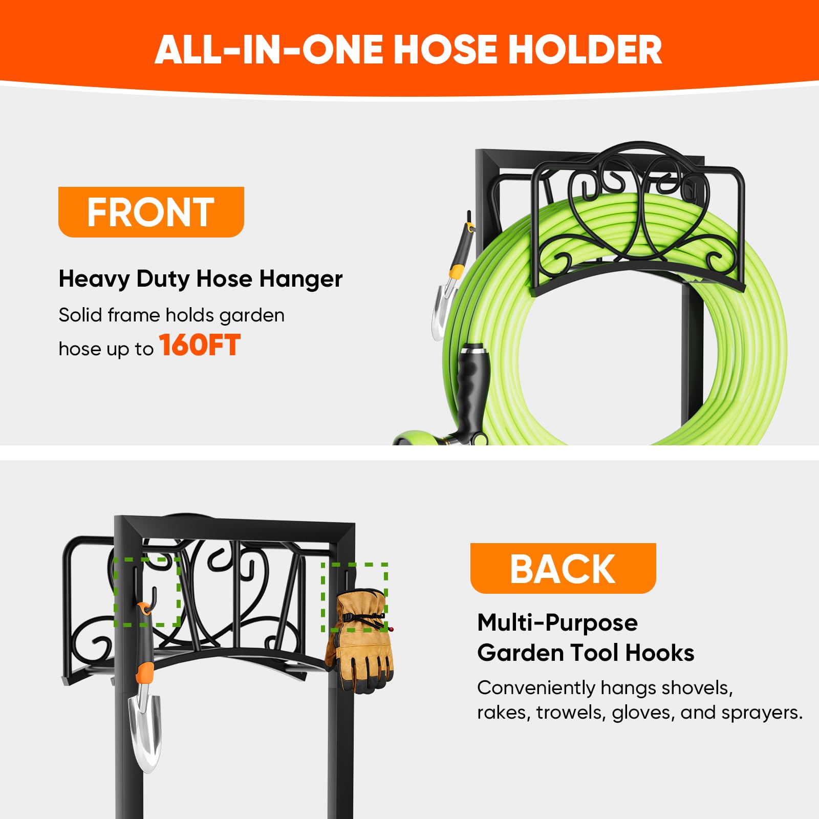 HXJLJY hose holder with side hooks for tools and accessories