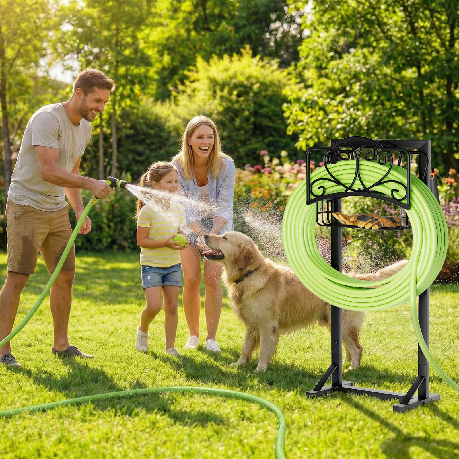 HXJLJY multifunctional garden storage keeps hoses and supplies organized.