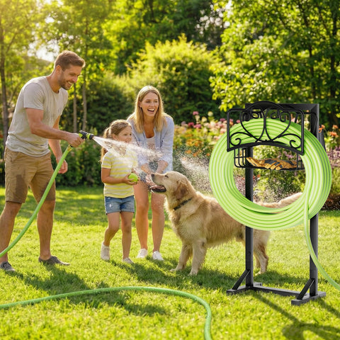 HXJLJY multifunctional garden storage keeps hoses and supplies organized.