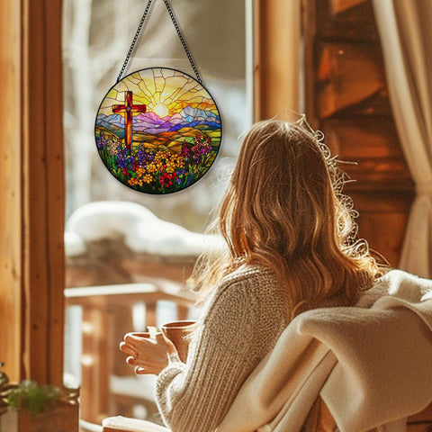 Hxlac Cross Flower Suncatcher light reflection; sunlit sparkle creates warm ambiance