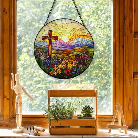 Hxlac Cross Flower Suncatcher metal frame detail; sturdy construction for long term display