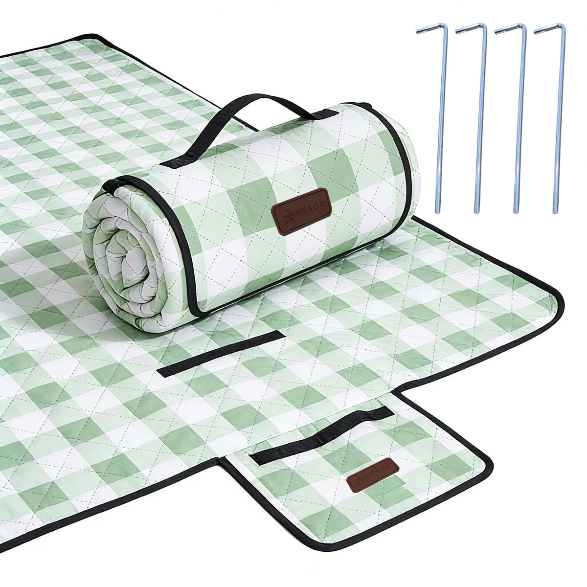 HX&OD outdoor picnic blanket spread on grass shows a large 80x60 inch surface