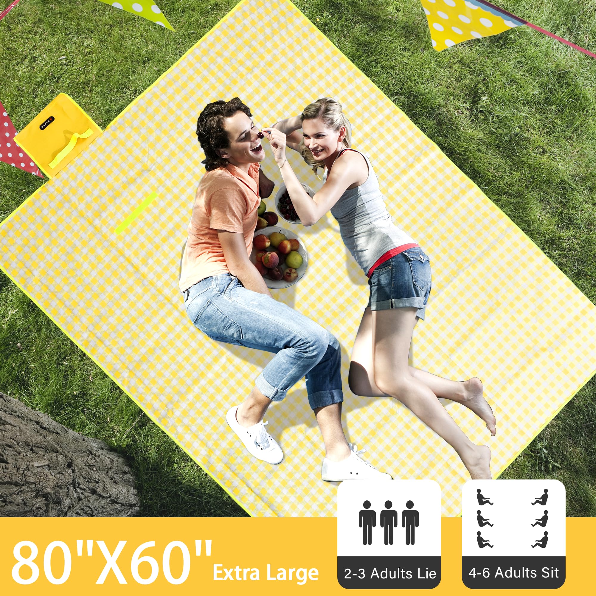 HX&OD Picnic Blanket on grass showcasing large size for family seating