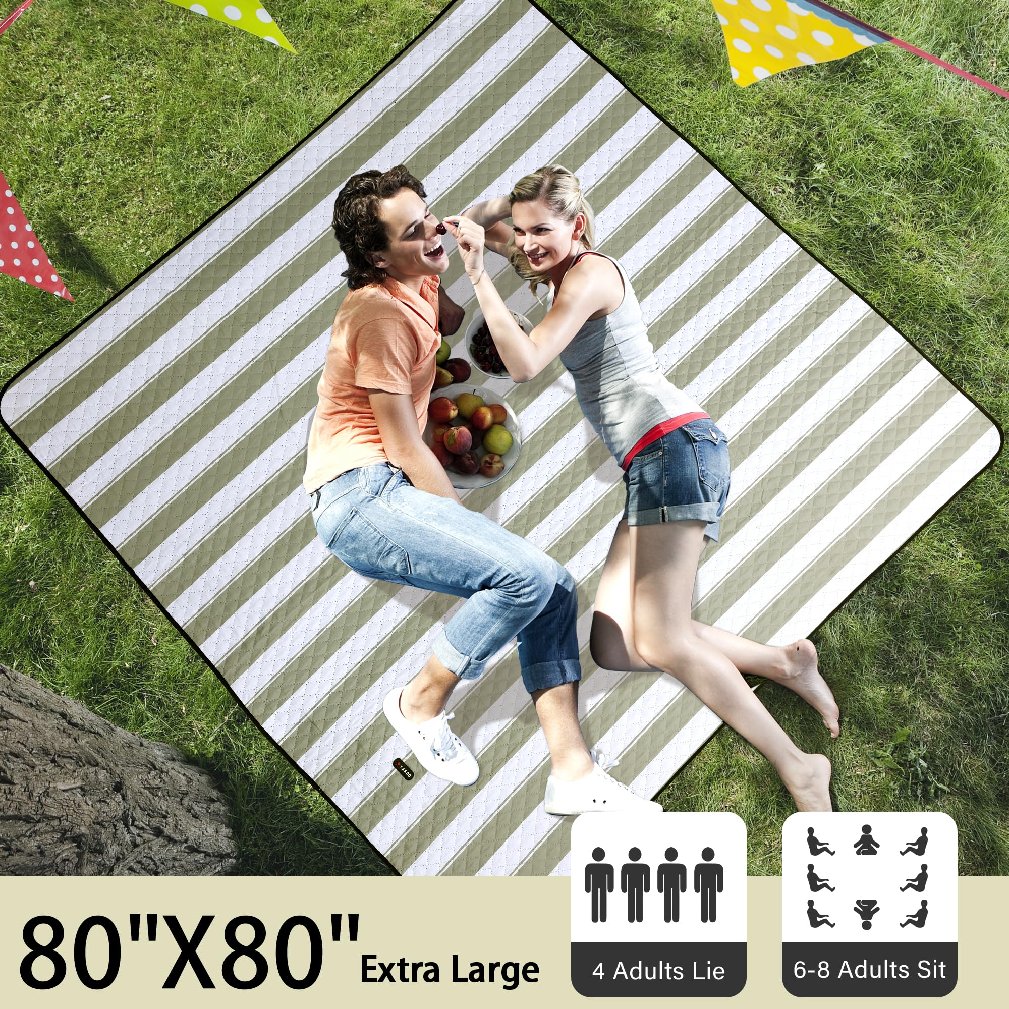 HX&OD picnic blanket folded with carry strap for easy transport