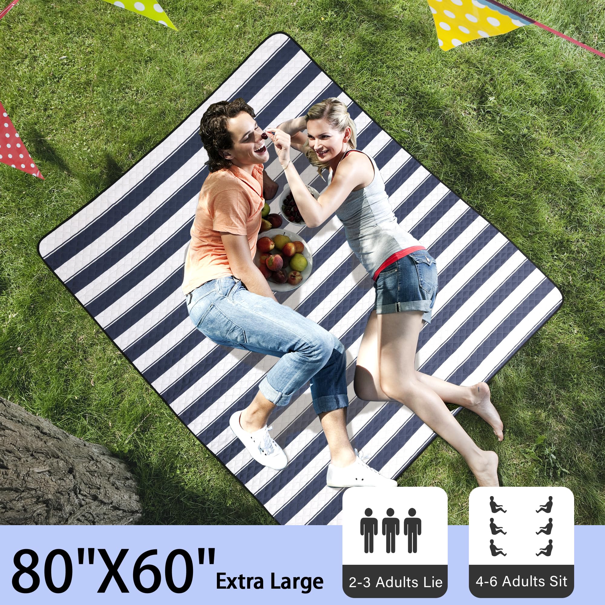 HX&OD picnic blanket folded with carry strap for easy portability.