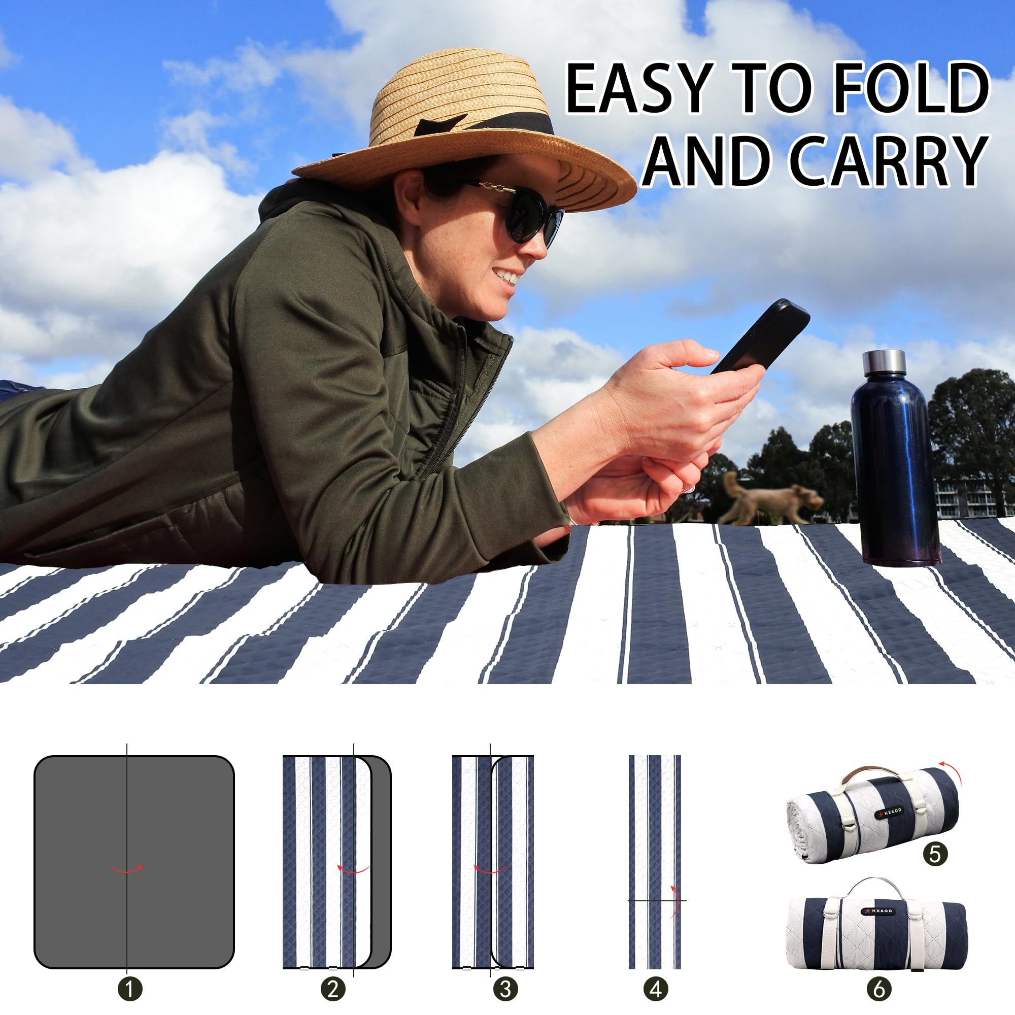 HX&OD versatile blanket for beach, park, camping and travel.