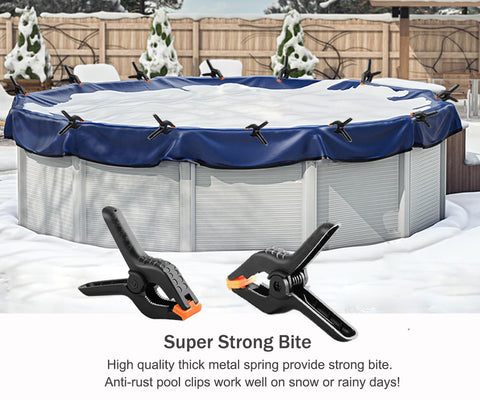 Hxxyilok heavy-duty pool clips gripping a pool ledge up to 2 inches.