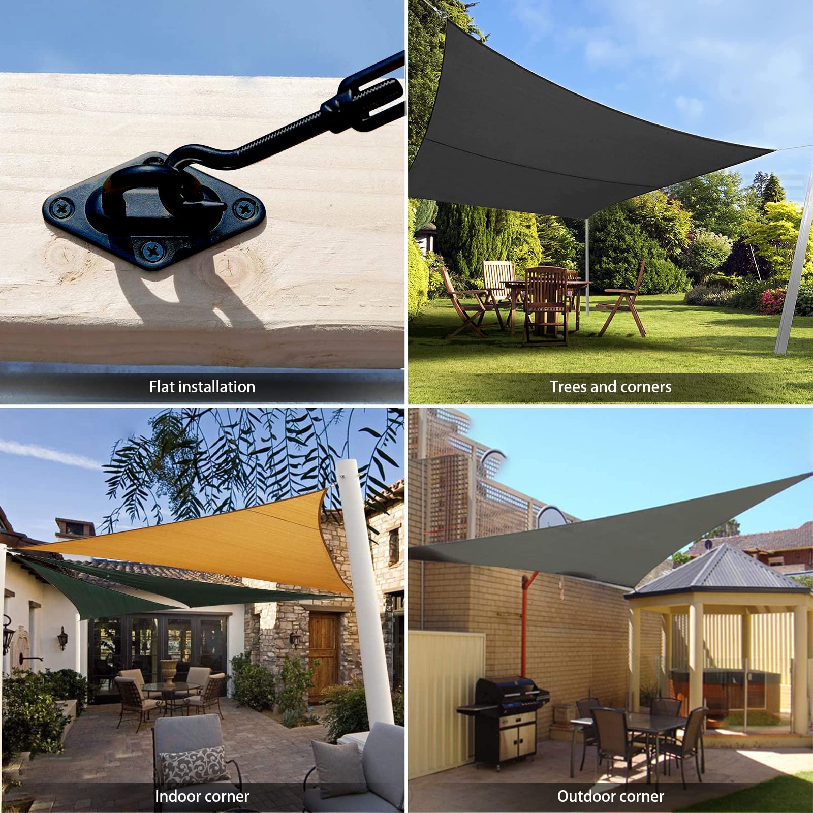 HYASIA outdoor installation kit ready view illustrates quick shade sail mounting.